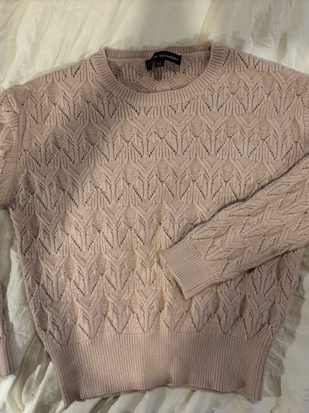 Catherine Malandrino Pale Pink Eyelet Crewneck Sweater